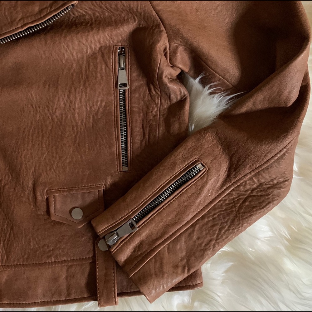 7 For All Mankind Brown Leather Moto Jacket - Picture 3 of 8